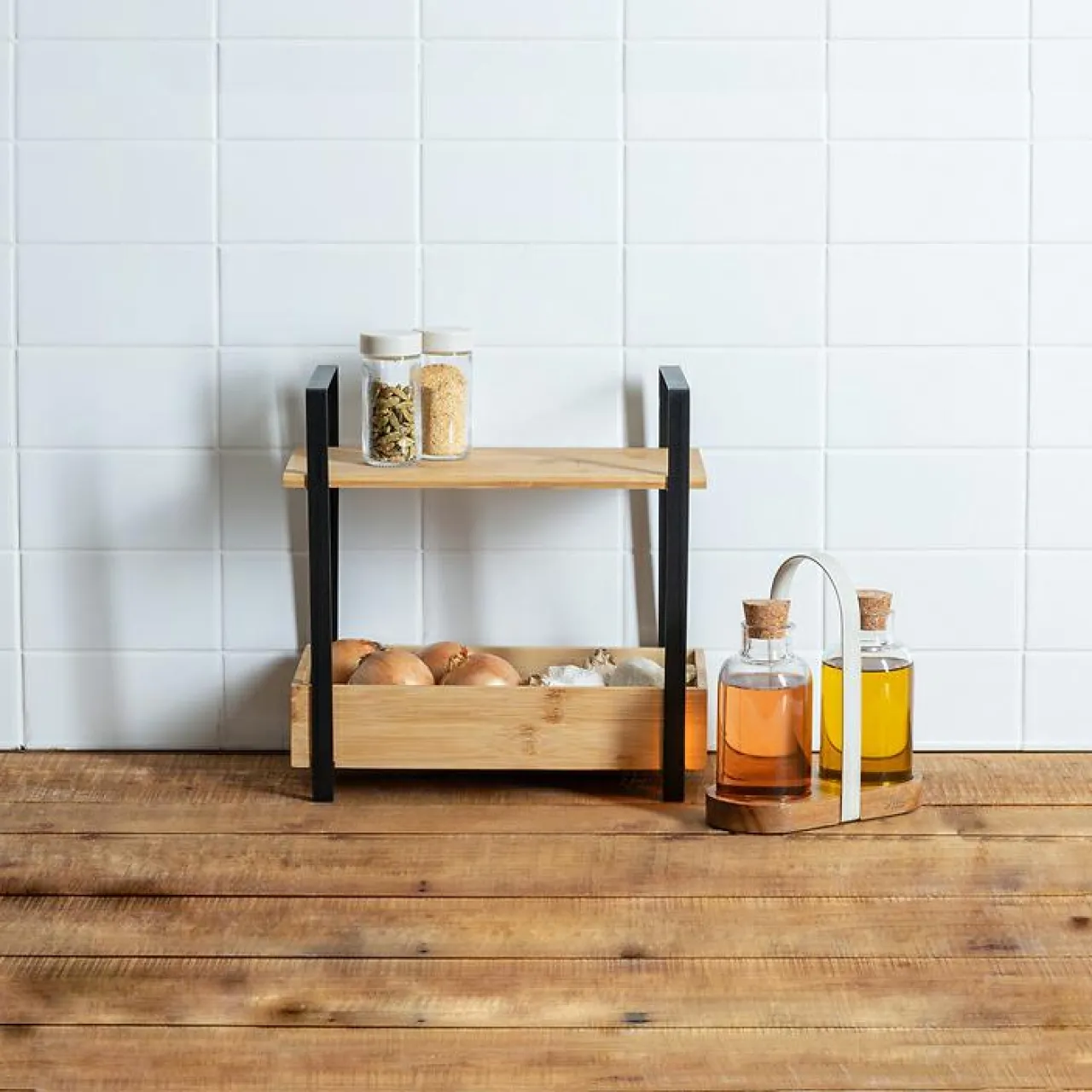 5 Five Simply Smart Etagère cuisine bois 2 niveaux bac (H30 cm) Ordera Noir Outlet
