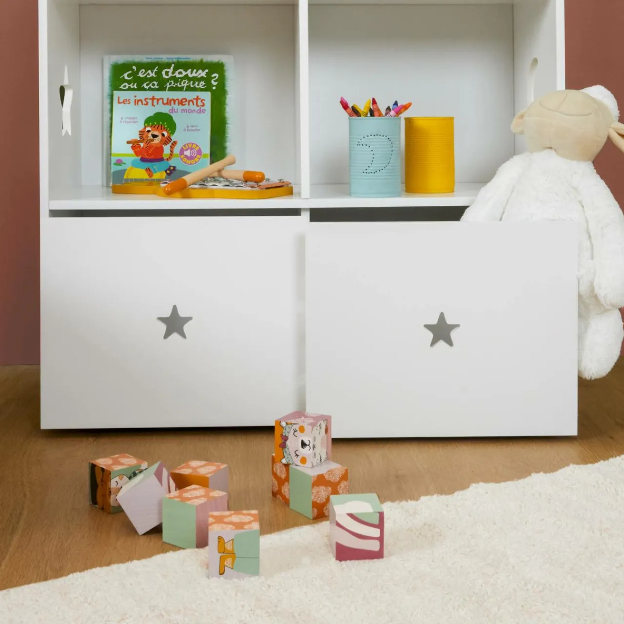 EMINZA Etagère enfant bois 3 niveaux (H97 cm) Stars Blanc Outlet