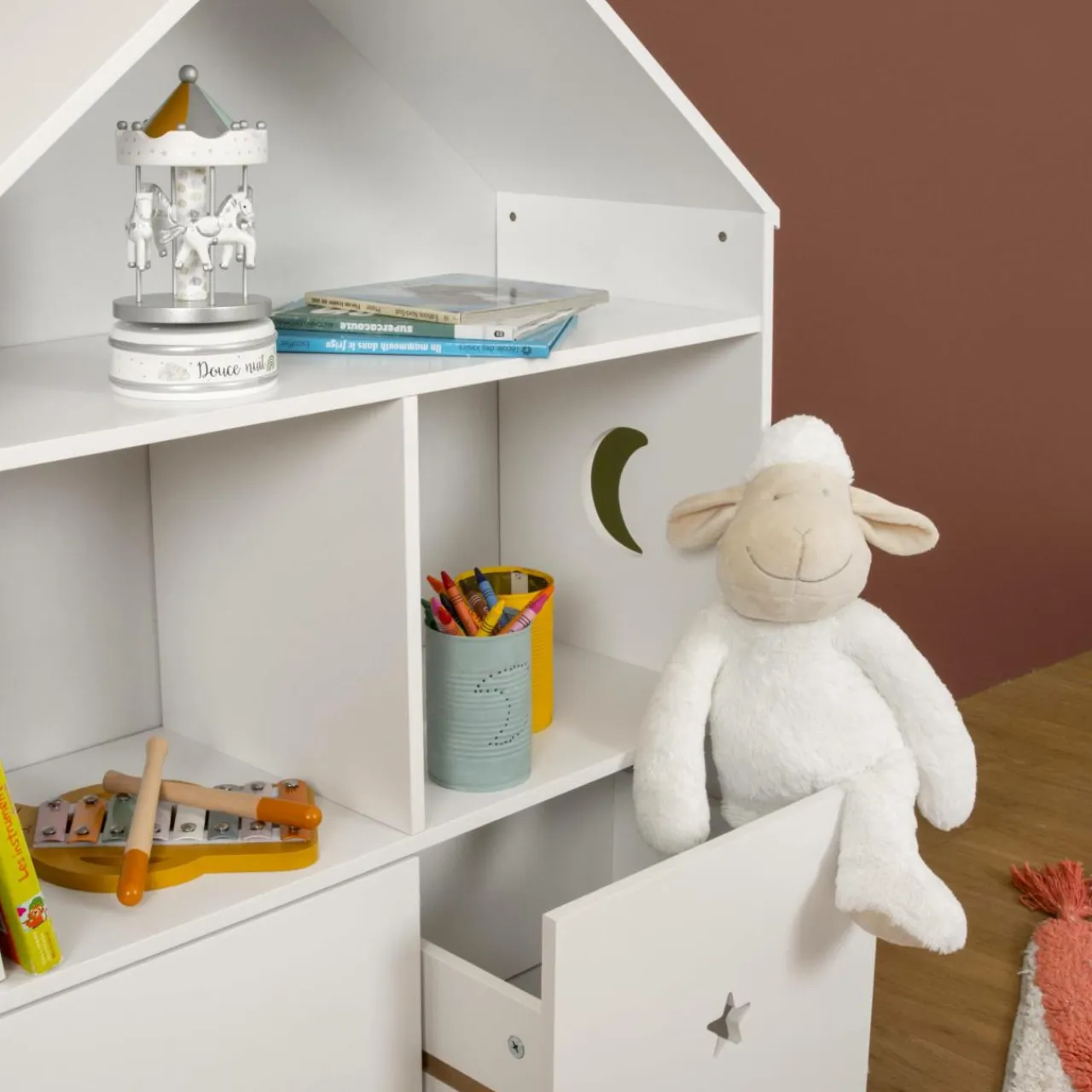 EMINZA Etagère enfant bois 3 niveaux (H97 cm) Stars Blanc Outlet
