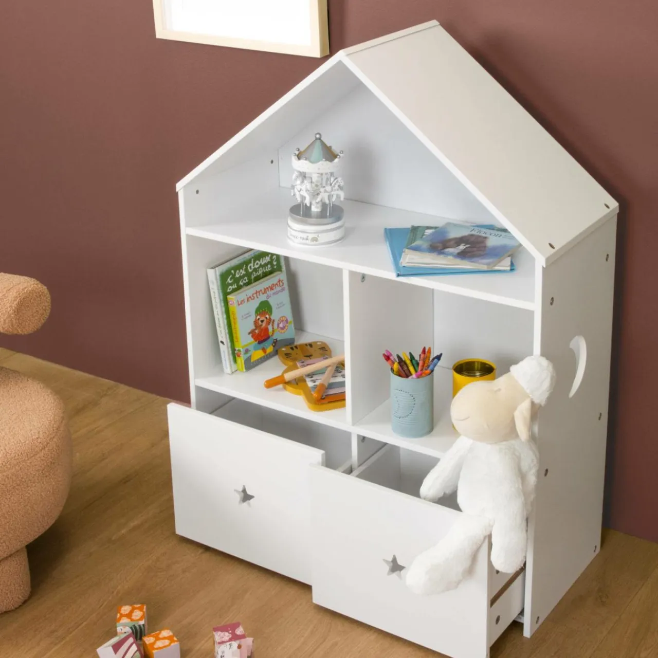 EMINZA Etagère enfant bois 3 niveaux (H97 cm) Stars Blanc Outlet