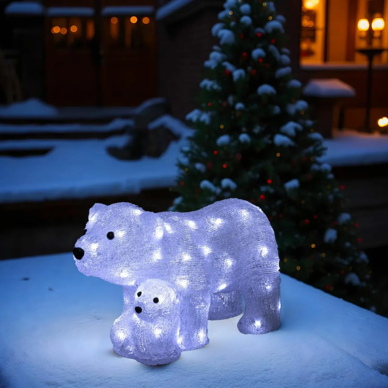 Feeric Lights & Christmas Famille d'ours polaire solaire 60 LED (H25 cm) Blanc froid Sale