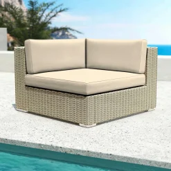 MOBELLIA Fauteuil d'angle de jardin en résine tressée Palma Gris et beige Tresse Gris - Beige Online