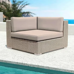 MOBELLIA Fauteuil d'angle de jardin en résine tressée Palma Gris et taupe Tressé Gris - Taupe Discount
