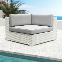 MOBELLIA Fauteuil d'angle de jardin en résine tressée Palma Blanc et gris Tresse Blanc - Gris Discount