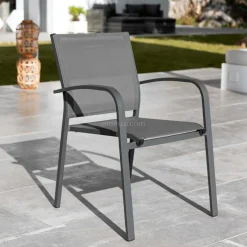 MOBELLIA Fauteuil de jardin aluminium empilable Murano Gris Anthracite Sale