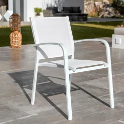MOBELLIA Fauteuil de jardin aluminium empilable Murano Blanc New