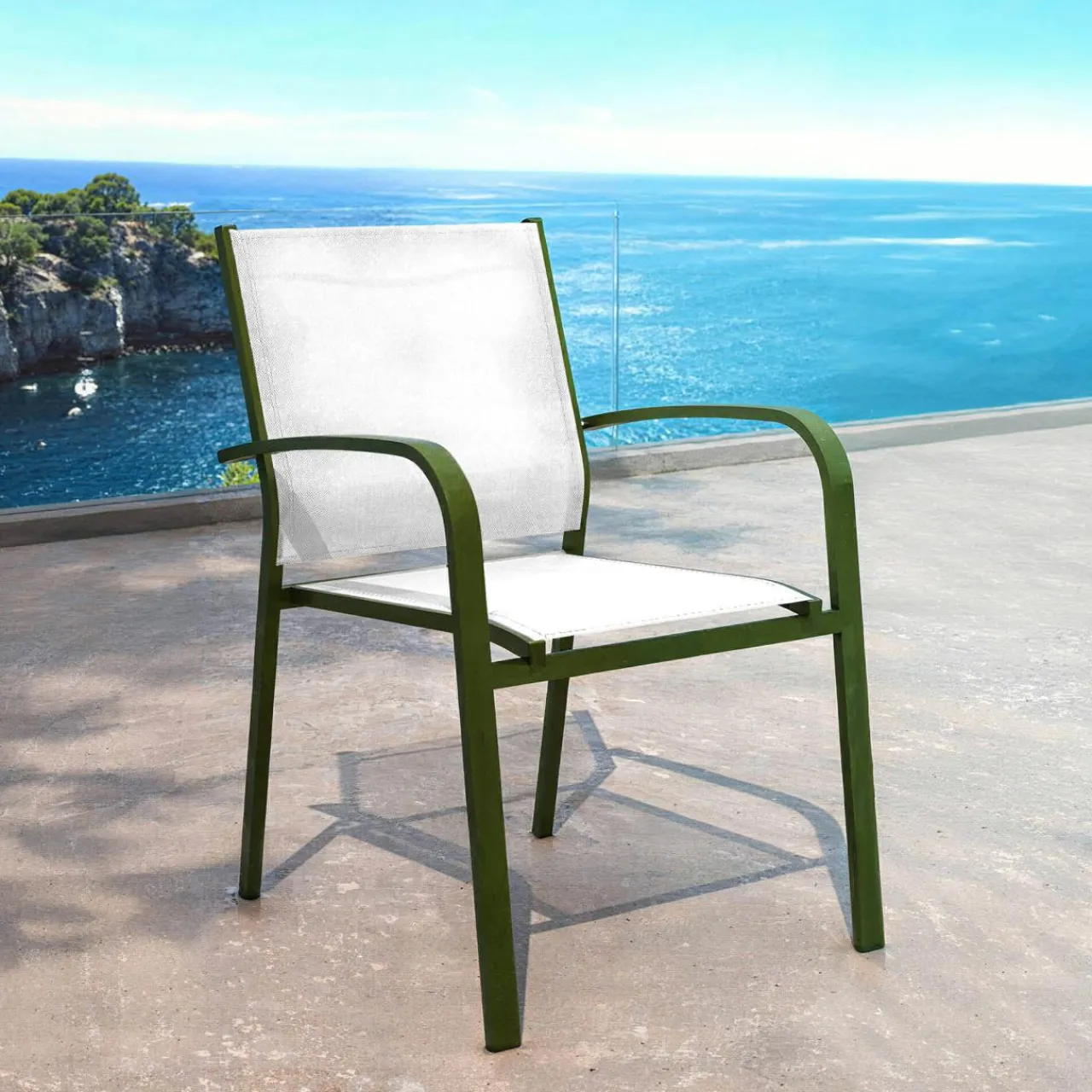 MOBELLIA Fauteuil de jardin aluminium empilable Murano Vert olive New
