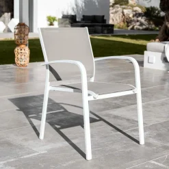 MOBELLIA Fauteuil de jardin aluminium empilable Murano Blanc et taupe Taupe clair Online