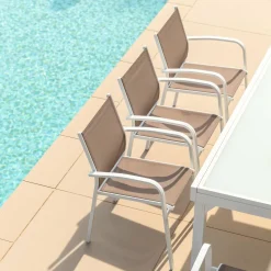 MOBELLIA Fauteuil de jardin aluminium empilable Murano Blanc et taupe Taupe clair Online