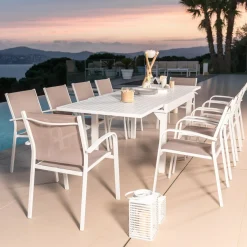 MOBELLIA Fauteuil de jardin aluminium empilable Murano Blanc et taupe Taupe clair Online