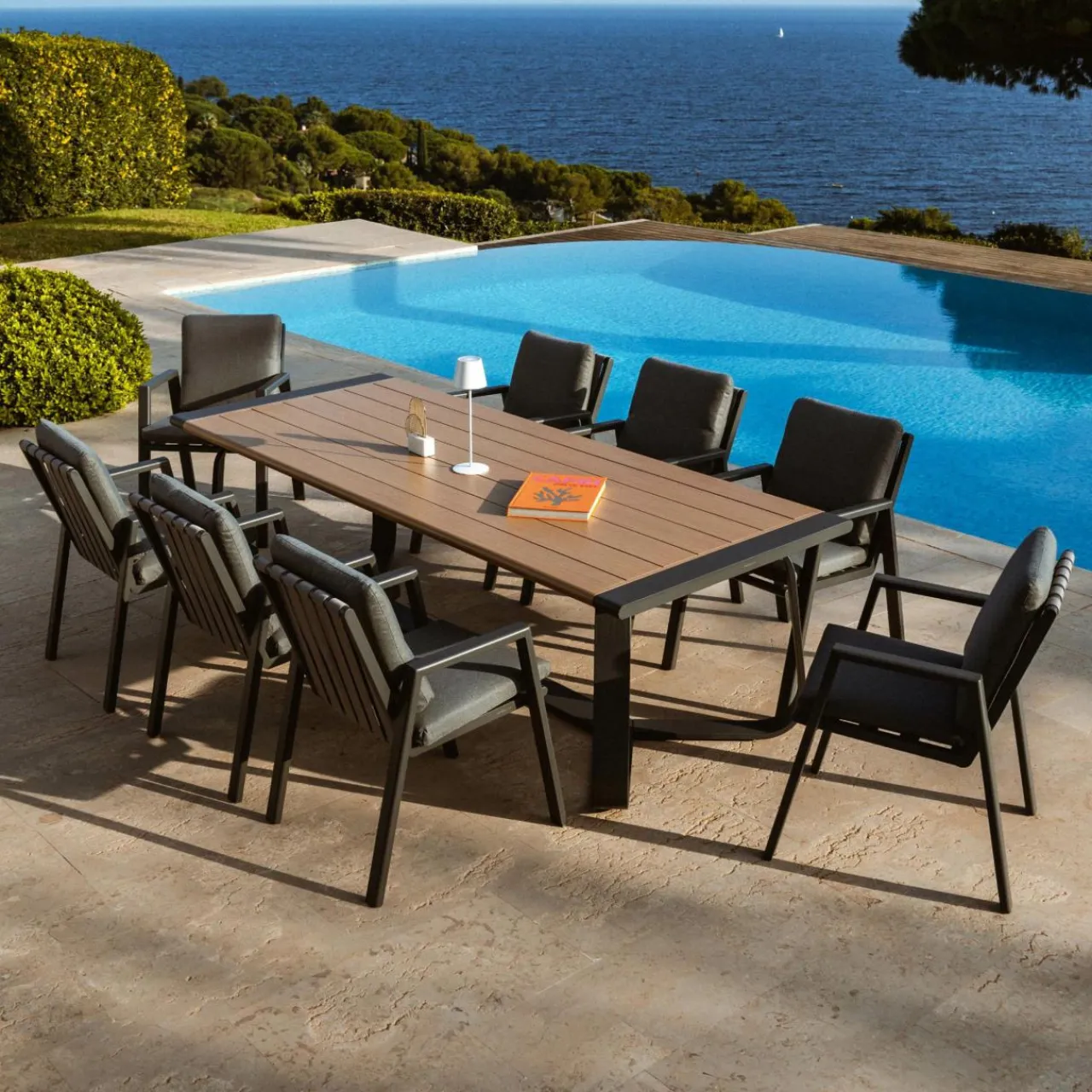 MOBELLIA Fauteuil de jardin aluminium Long Beach Gris Anthracite New