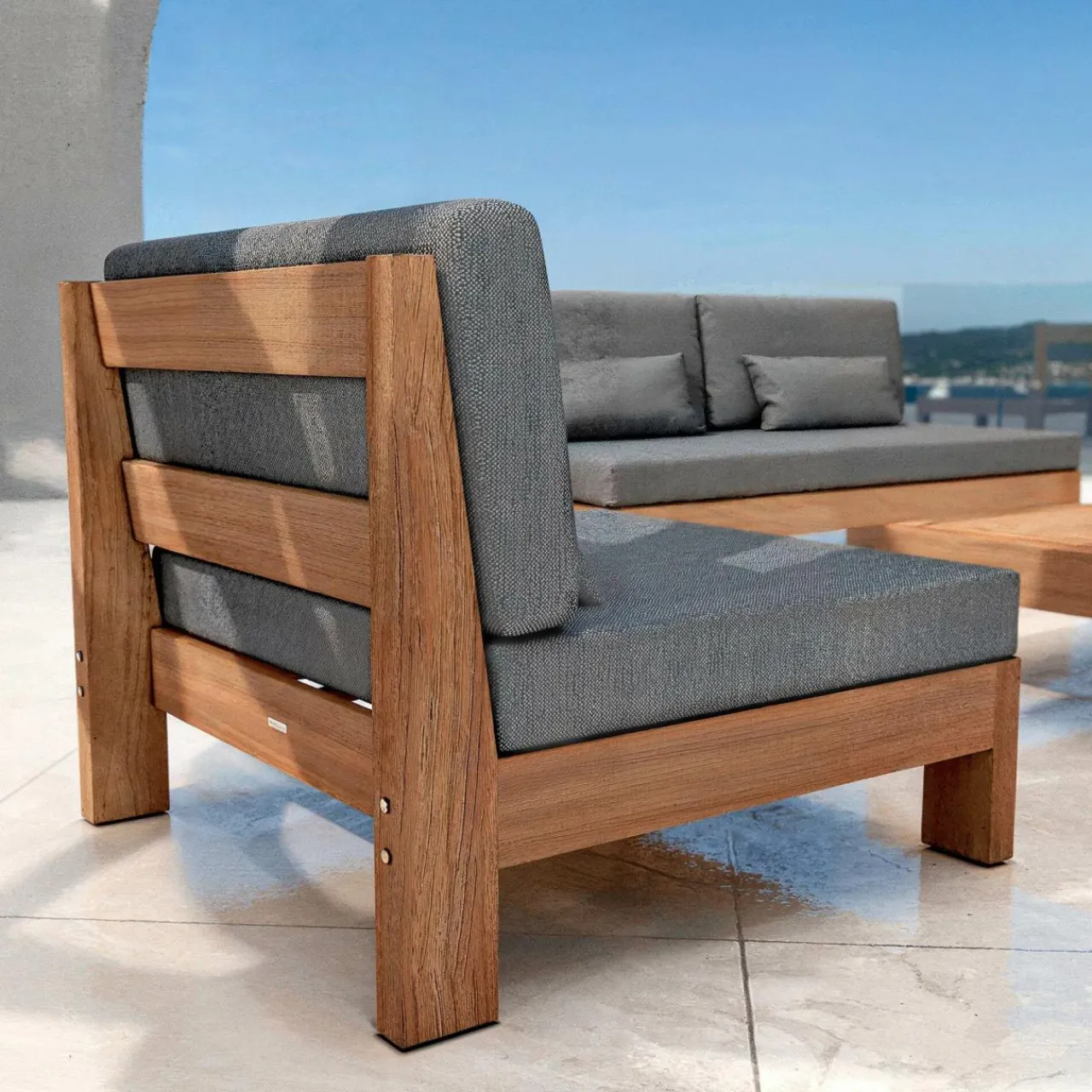 MOBELLIA Fauteuil de jardin bois d'acacia Bornéo Gris Anthracite Best