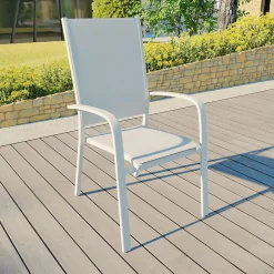 MOBELLIA Fauteuil de jardin dossier haut aluminium empilable Murano Blanc Discount