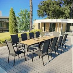 MOBELLIA Fauteuil de jardin dossier haut aluminium empilable Murano Gris Anthracite