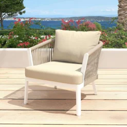 MOBELLIA Fauteuil de jardin détente en aluminium Amalfi Blanc et beige Blanc - Beige Best