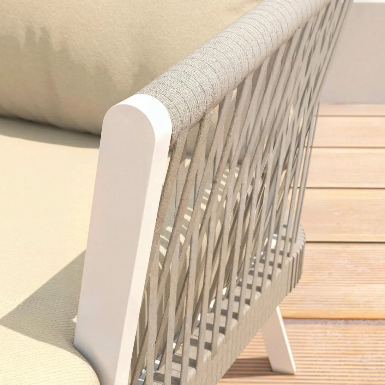 MOBELLIA Fauteuil de jardin détente en aluminium Amalfi Blanc et beige Blanc - Beige Best