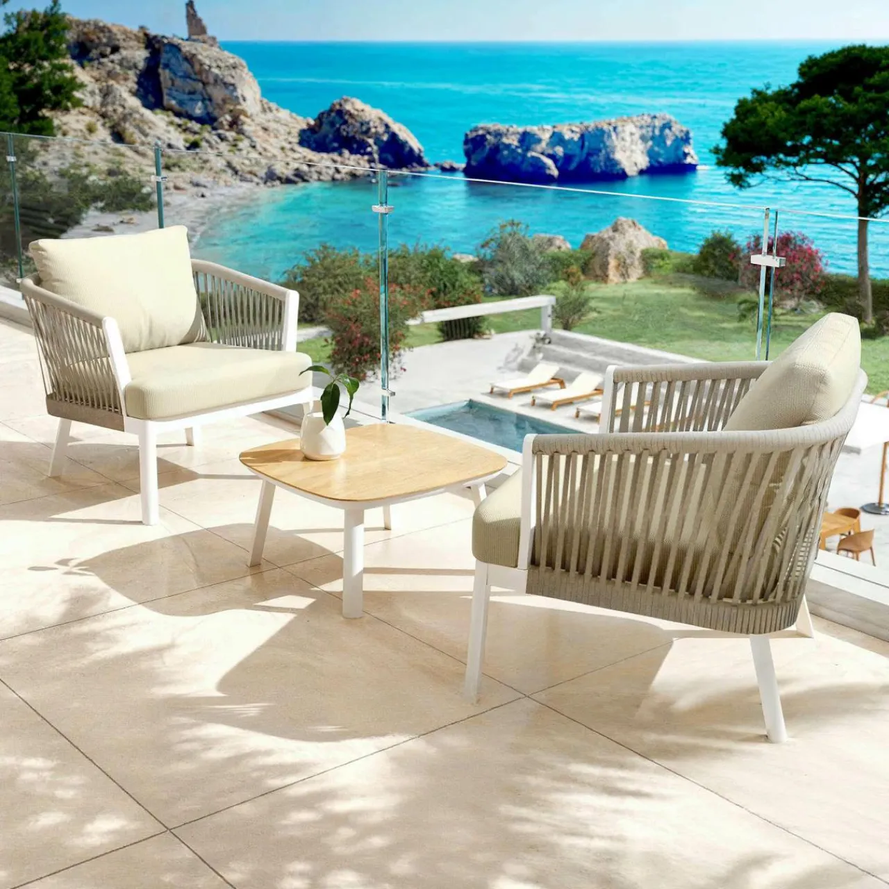 MOBELLIA Fauteuil de jardin détente en aluminium Amalfi Blanc et beige Blanc - Beige Best