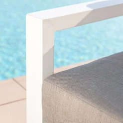 MOBELLIA Fauteuil de jardin détente en aluminium Elba Blanc et taupe Blanc - Taupe Discount