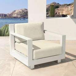 MOBELLIA Fauteuil de jardin détente en aluminium Elba Blanc et beige Blanc - Beige