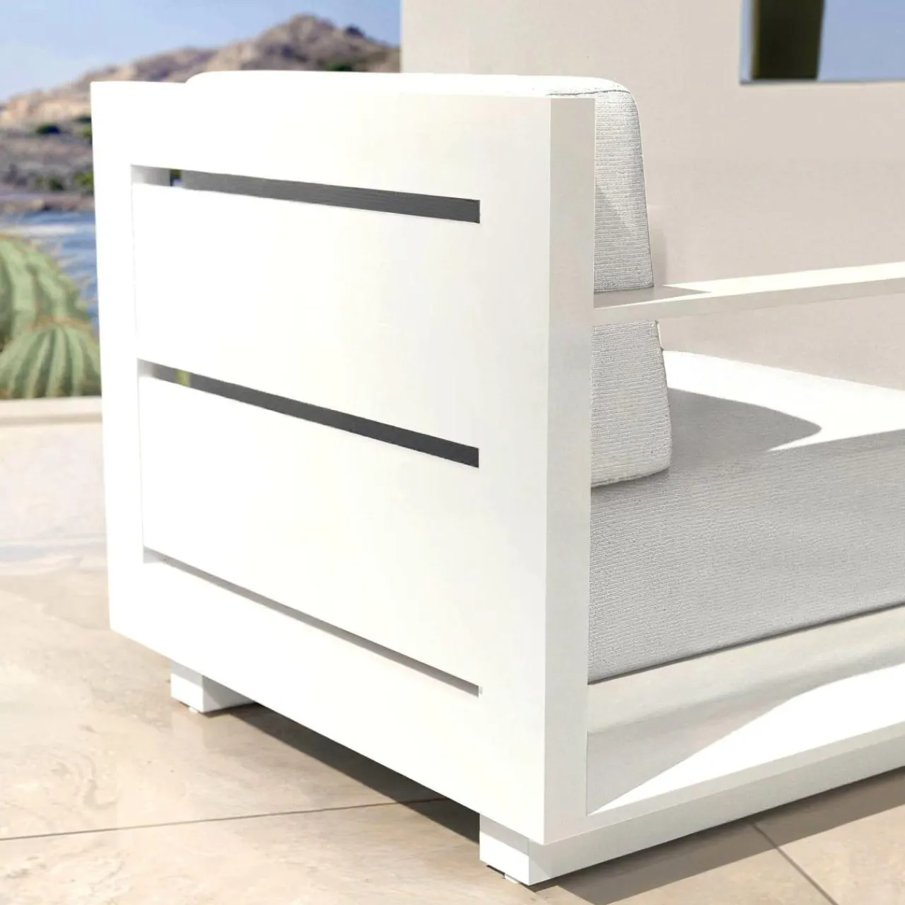 MOBELLIA Fauteuil de jardin détente en aluminium Elba Blanc et gris clair Blanc - Gris Clair Outlet