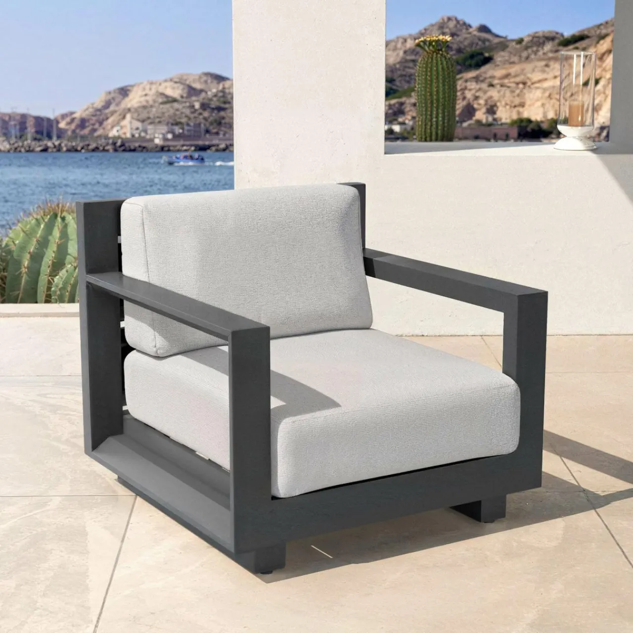 MOBELLIA Fauteuil de jardin détente en aluminium Elba Gris anthracite et gris clair Anthracite - Gris Clair Hot