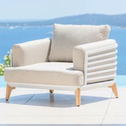 MOBELLIA Fauteuil de jardin en aluminium Monte Carlo Blanc et taupe Blanc - Taupe Online