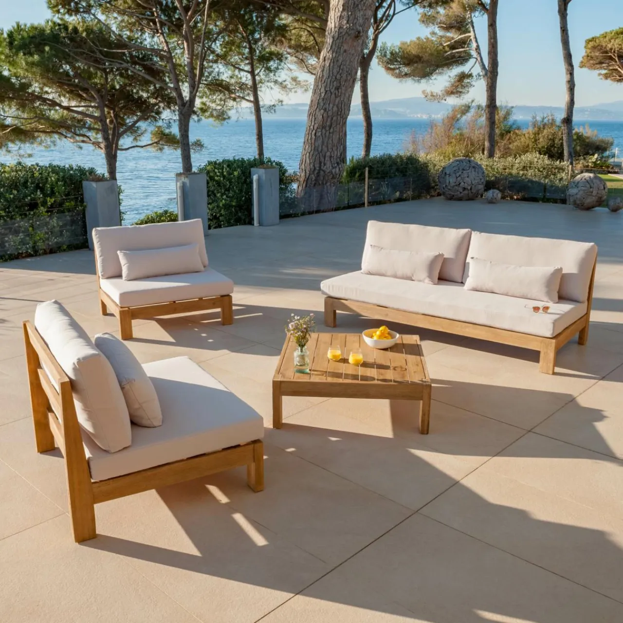 MOBELLIA Fauteuil de jardin en bois d'acacia Bornéo Sable Clearance