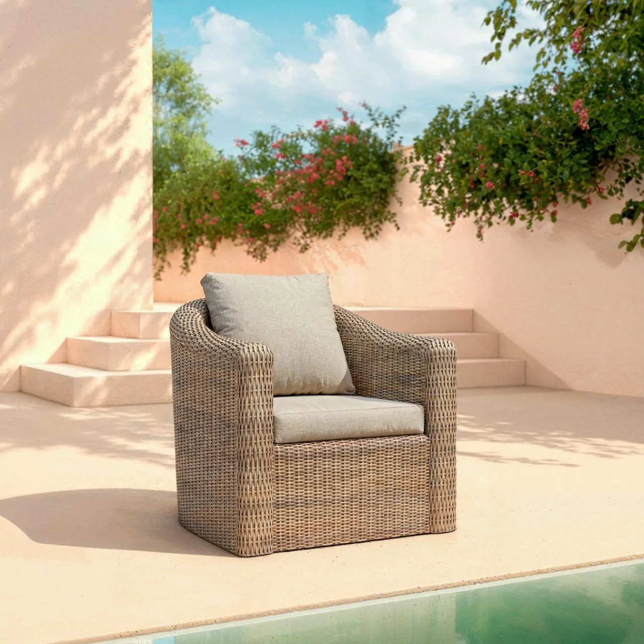MOBELLIA Fauteuil de jardin en résine tressée Calvi Sépia et taupe Tressé Sepia - Taupe