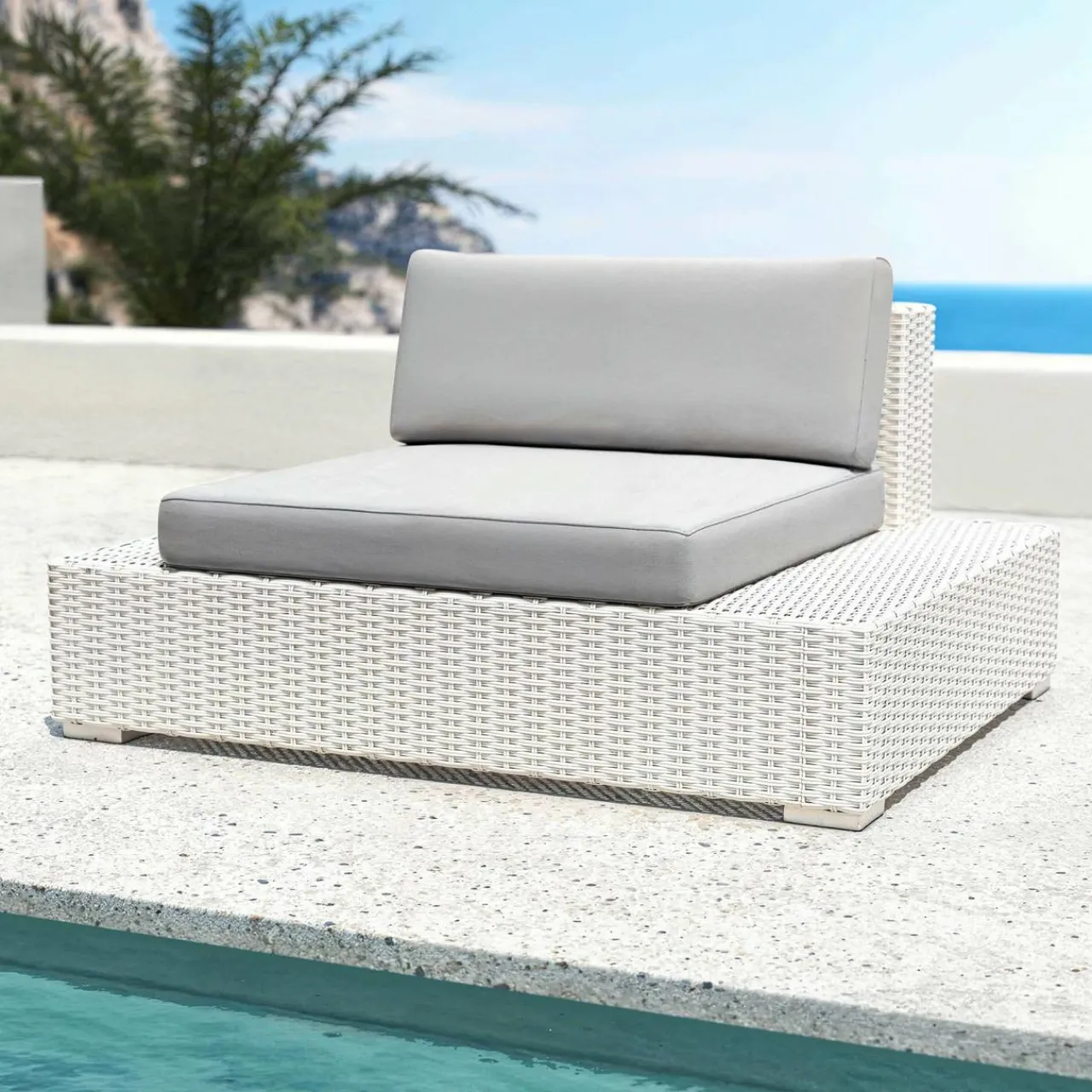 MOBELLIA Fauteuil de jardin en résine tressée Palma Blanc et gris Tresse Blanc - Gris Hot