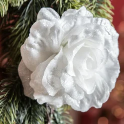 KAEMINGK Fleur décorative sur pince (D12 cm) Scintillant Blanc Clearance