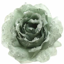 KAEMINGK Fleur décorative sur pince pailletée (D14 cm) Vert sauge