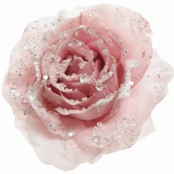 KAEMINGK Fleur décorative sur pince pailletée (D14 cm) Rose poudré Outlet