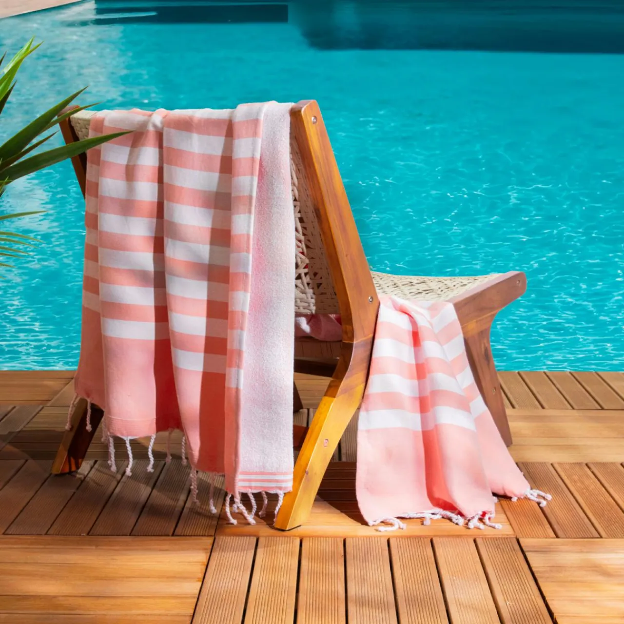 Fouta coton recyclé doublé éponge (100 x 200 cm) Coralia Corail Orange New