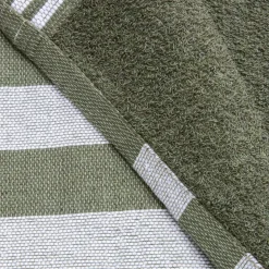 Fouta coton recyclé doublé éponge (100 x 200 cm) Coralia Vert kaki Discount
