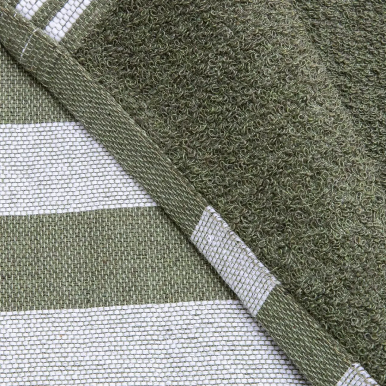 Fouta coton recyclé doublé éponge (100 x 200 cm) Coralia Vert kaki Discount