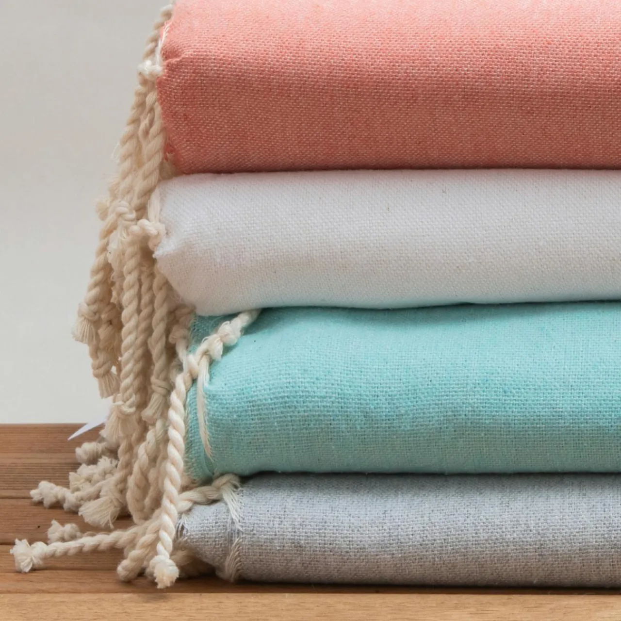 Fouta coton recyclé (200 x 200 cm) Ecume Corail Orange Clearance