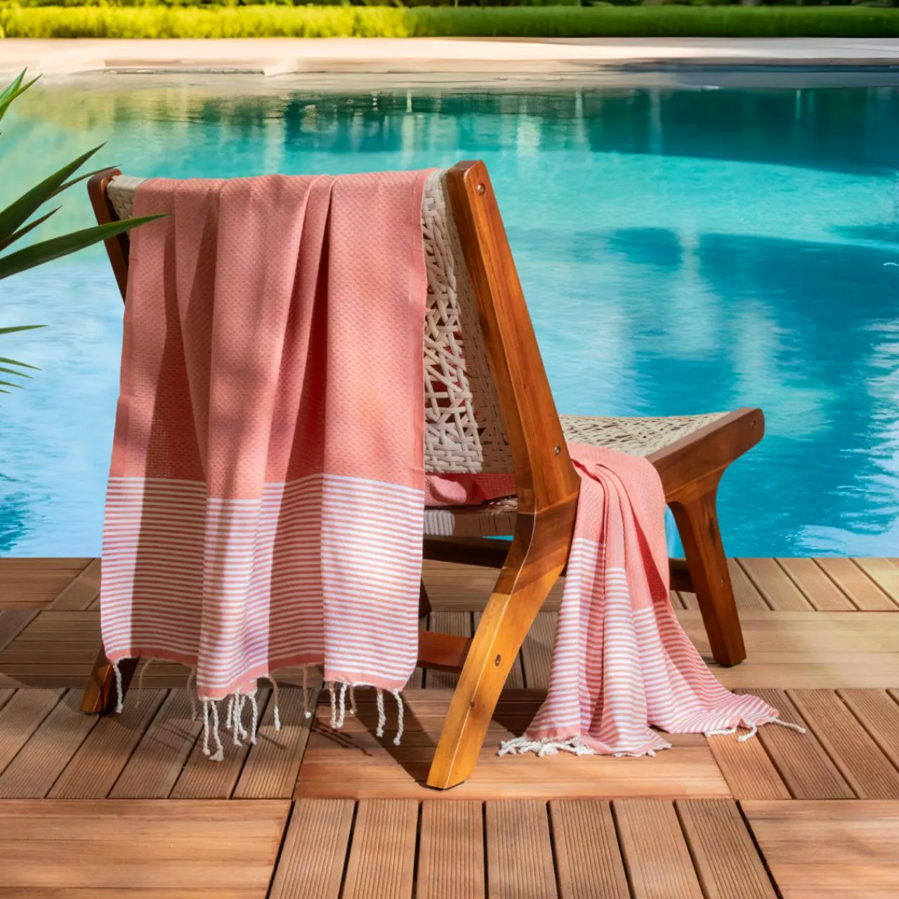 Fouta coton recyclé (100 x 200 cm) Océane Corail Orange