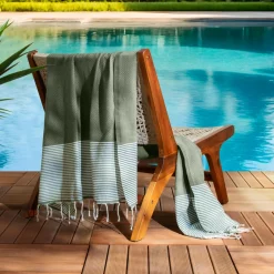 Fouta coton recyclé (100 x 200 cm) Océane Vert kaki Online