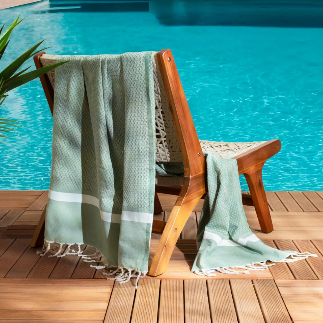 Fouta coton recyclé (100 x 200 cm) Selma Vert kaki