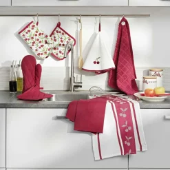 douceur d'intu017drieur Gant et manique coton Cerisette motif Rouge Hot