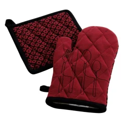 DOUCEUR D'INTERIEUR Gant et manique coton recyclé Cuisiline Bordeaux New