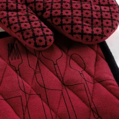DOUCEUR D'INTERIEUR Gant et manique coton recyclé Cuisiline Bordeaux New