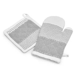 douceur d'intu017drieur Gant et manique coton tissé Iliade Blanc Gris Discount
