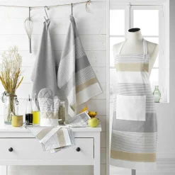 douceur d'intu017drieur Gant et manique coton tissé Iliade Blanc Gris Discount