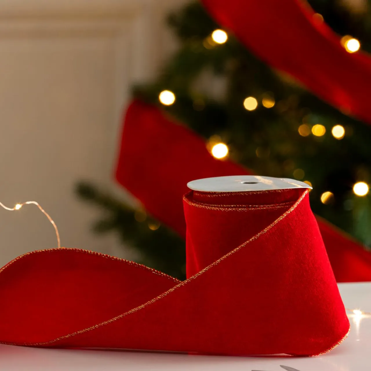 JJA Guirlande de Noël ruban (500 cm) Velours Rouge Discount