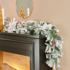 Feeric Lights & Christmas Guirlande de sapin (200 cm) Poinsettia luxe Blanc