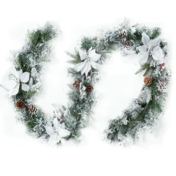 Feeric Lights & Christmas Guirlande de sapin (200 cm) Poinsettia luxe Blanc