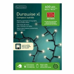 KAEMINGK Guirlande lumineuse Durawise à piles 14,98 m 600 LED câble noir Blanc chaud Blanc Chaud - câble noir Best