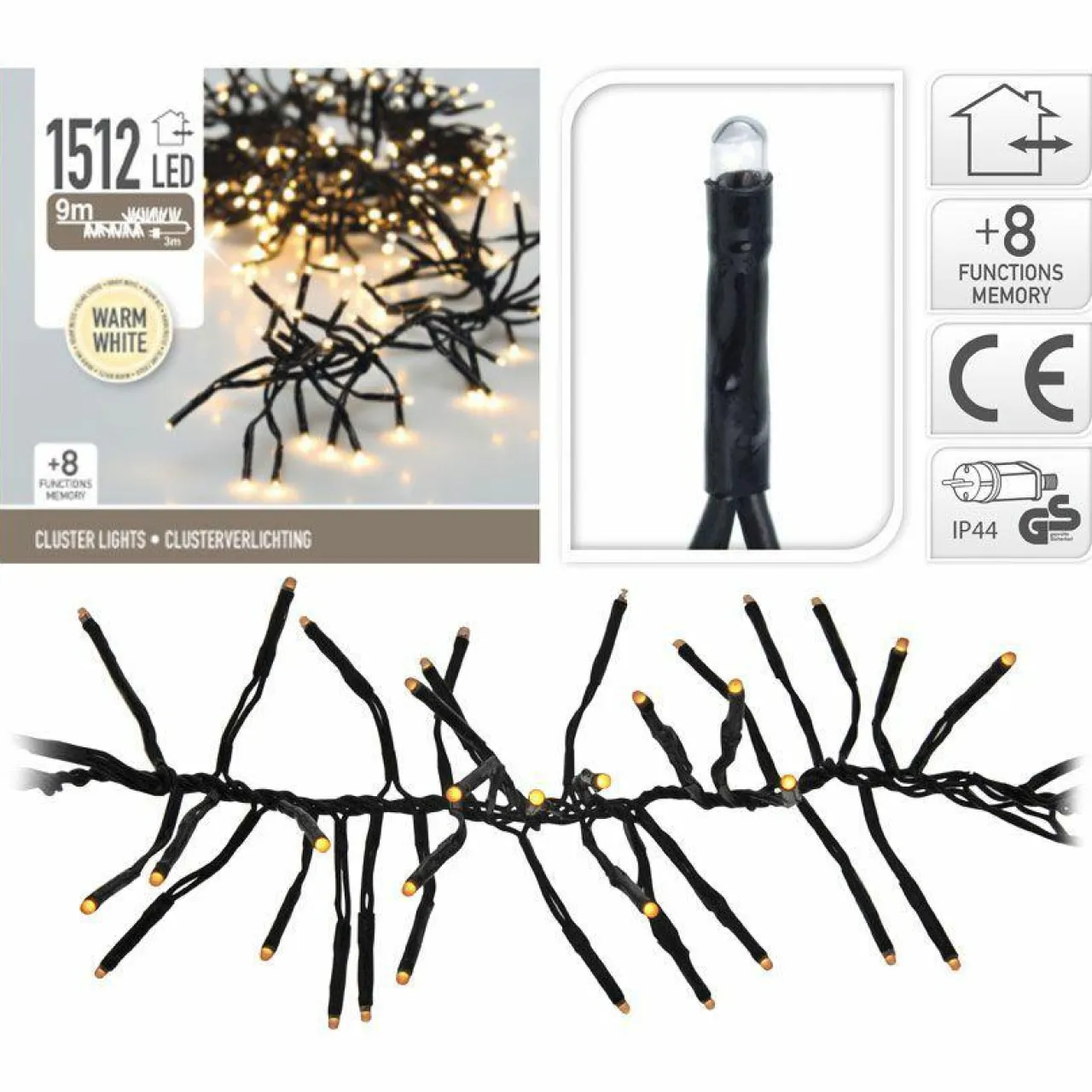 KOOPMAN Guirlande lumineuse 11 m 1512 LED câble noir Boa Blanc chaud Blanc Chaud - câble noir Best