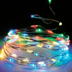 KOOPMAN Guirlande lumineuse à piles 5 m 100 Micro LED Fil d'argent Multicolore Outlet